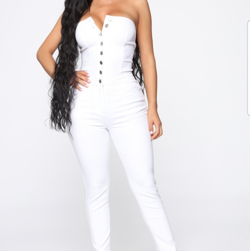 Nwot white denim jumpsuit